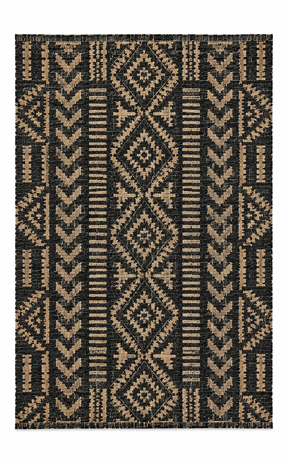 Whimbrel Rug, jute tribal pattern rug, full view