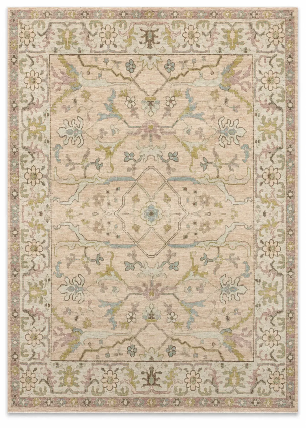 Wren Rug, hand-knotted vintage-style pattern rug, full view