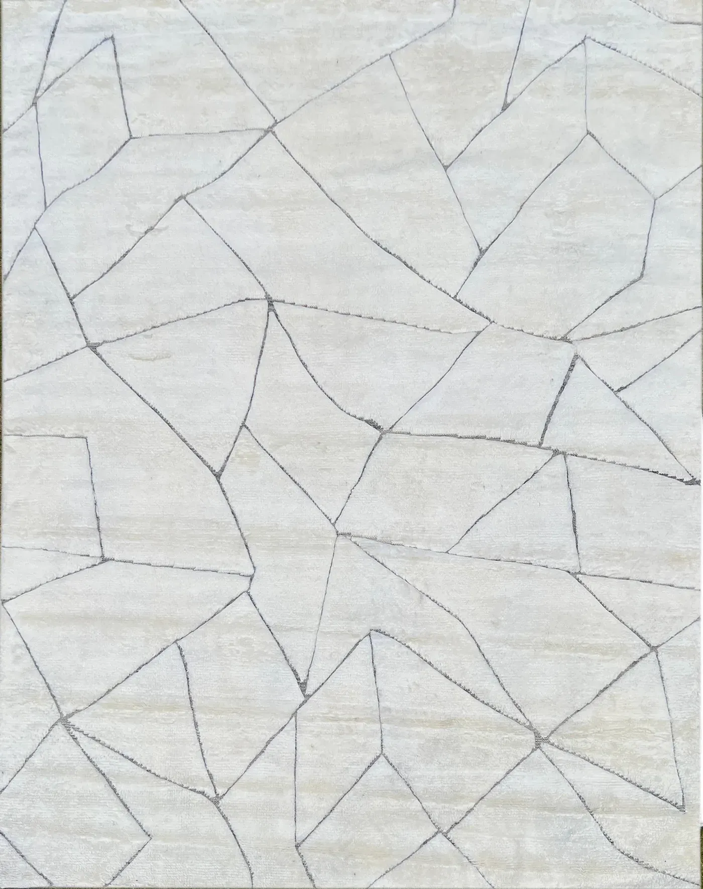 Ysolde Rug in ivory grey, hand-knotted patterned rug, full view