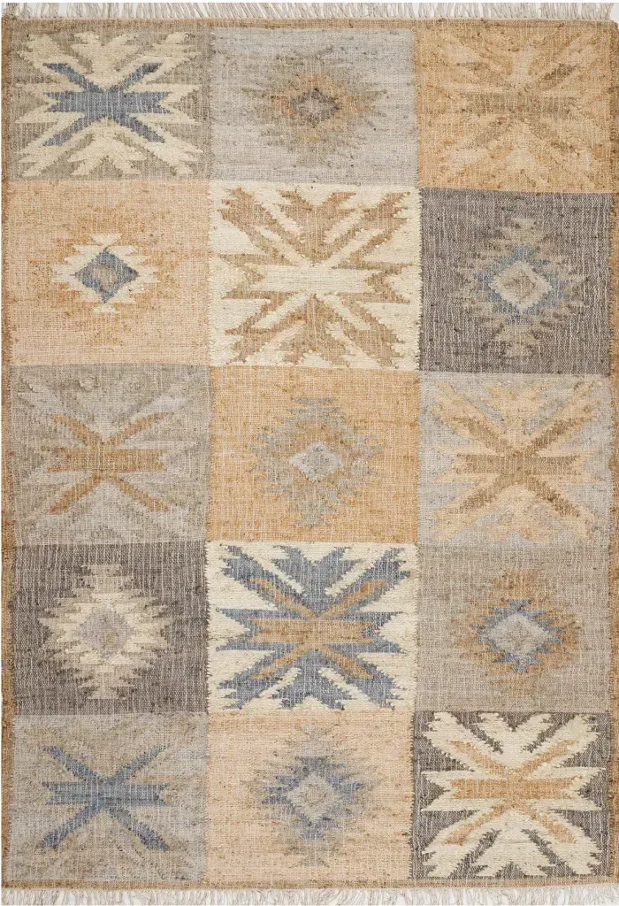 Zachary Rug, jute tribal pattern rug, full view