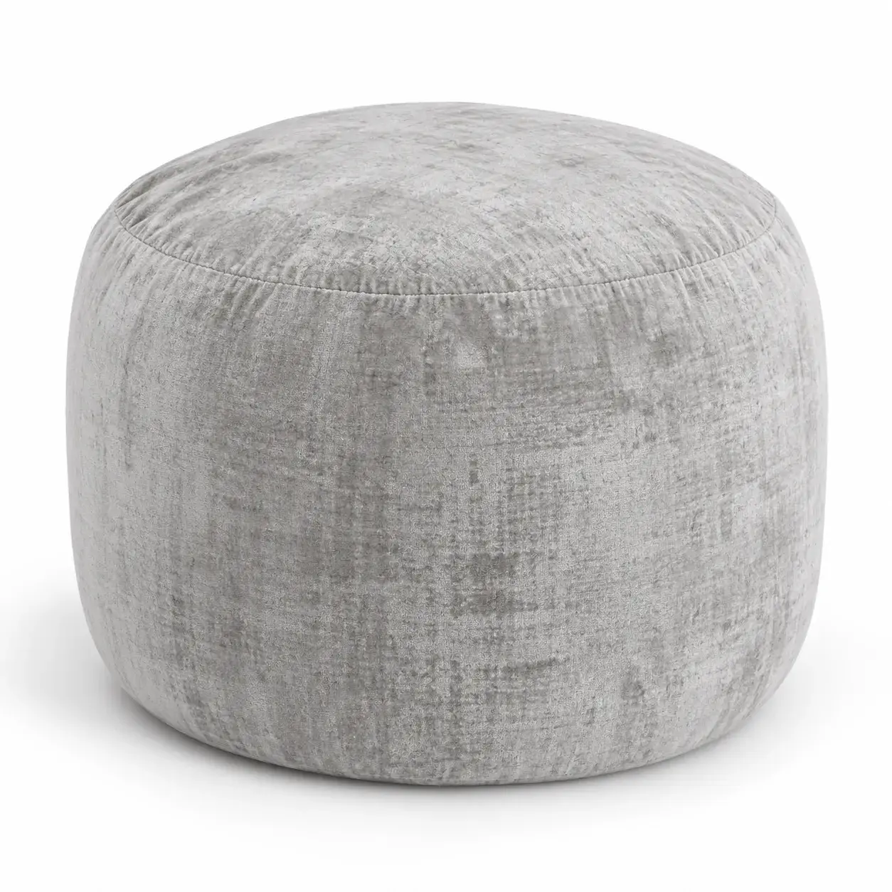 Close view of the Bruno Pouf in grey showing its texture and detail