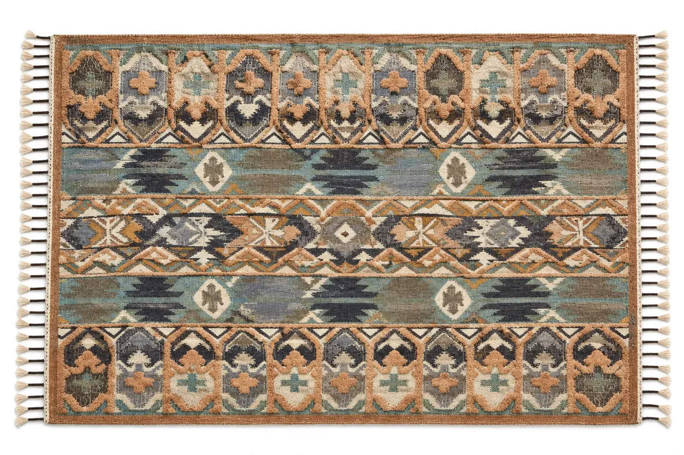 Close view of the Dune Rug in ocean camel showing its texture and detail