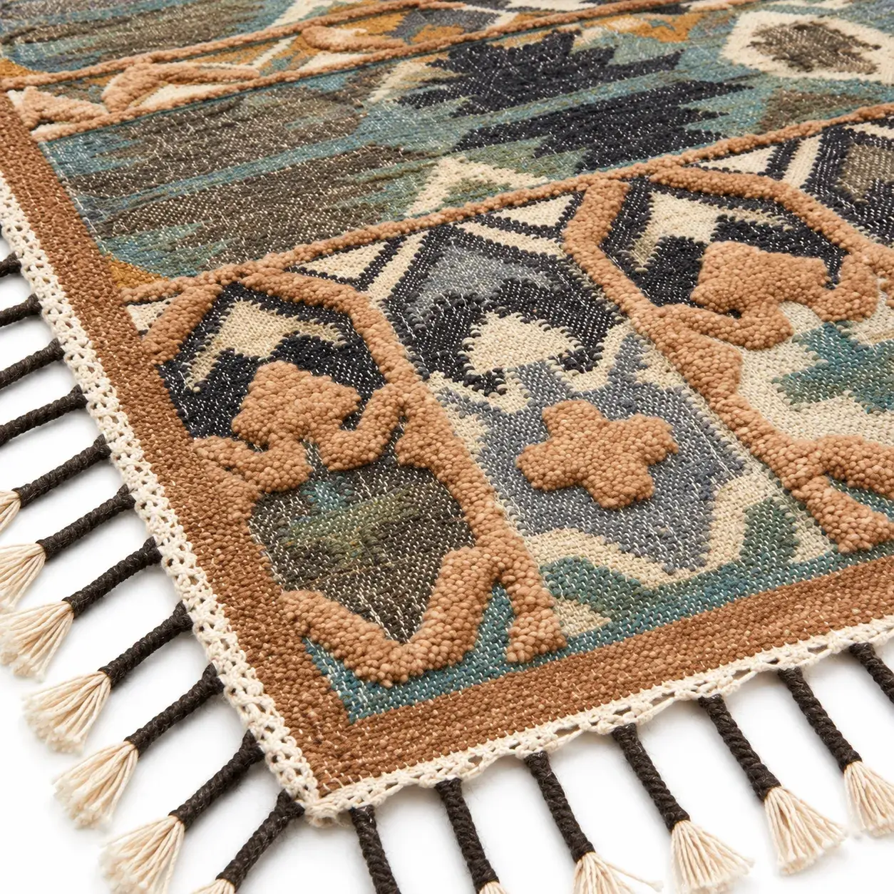 Dune Rug in ocean camel styled in a room, digitally rendered