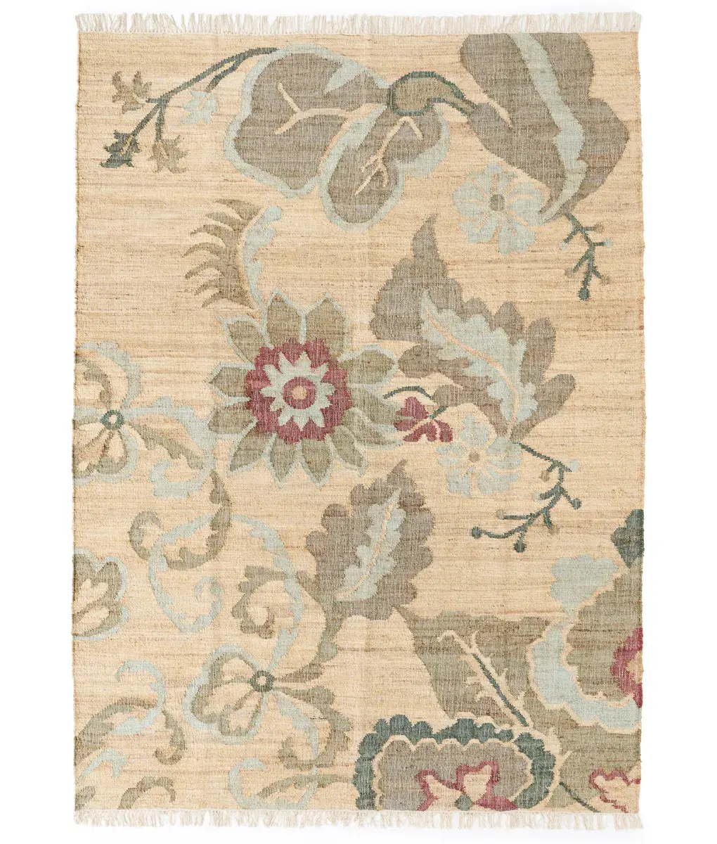 Florian Rug, jute floral pattern rug, full view