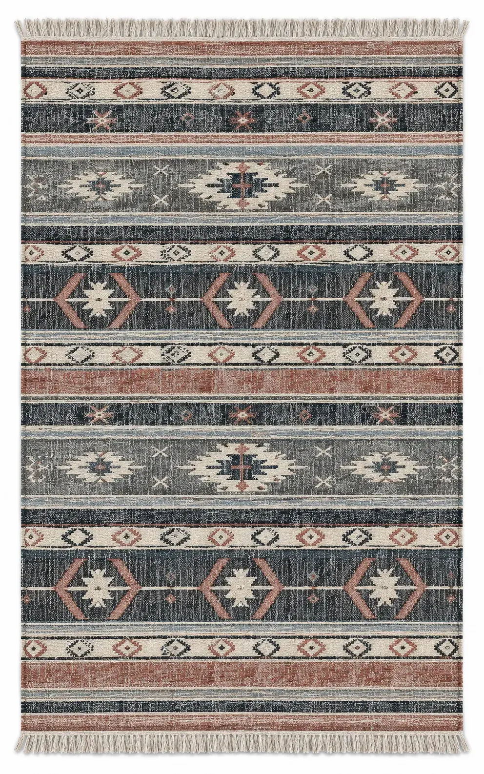 Nuthatch Rug, jute tribal pattern rug, full view