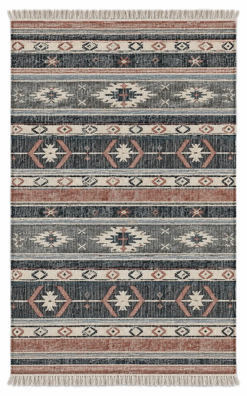 Nuthatch Rug, jute tribal pattern rug, full view