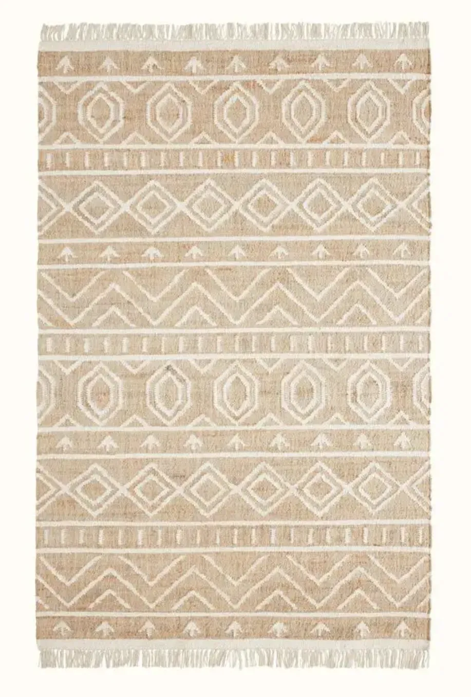 Selvedge Rug, jute tribal pattern rug, full view