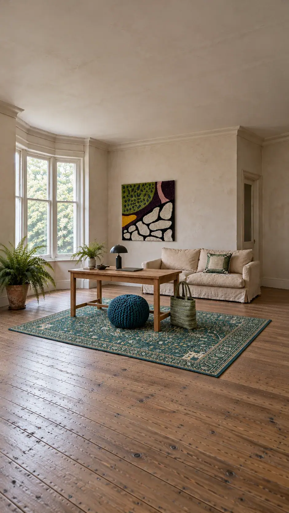 Fern edit: Teal Under Tall Windows, a digitally styled room scene