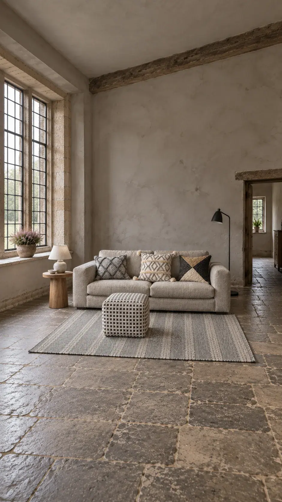 Heather edit: Stone Walls, Soft Seat, a digitally styled room scene