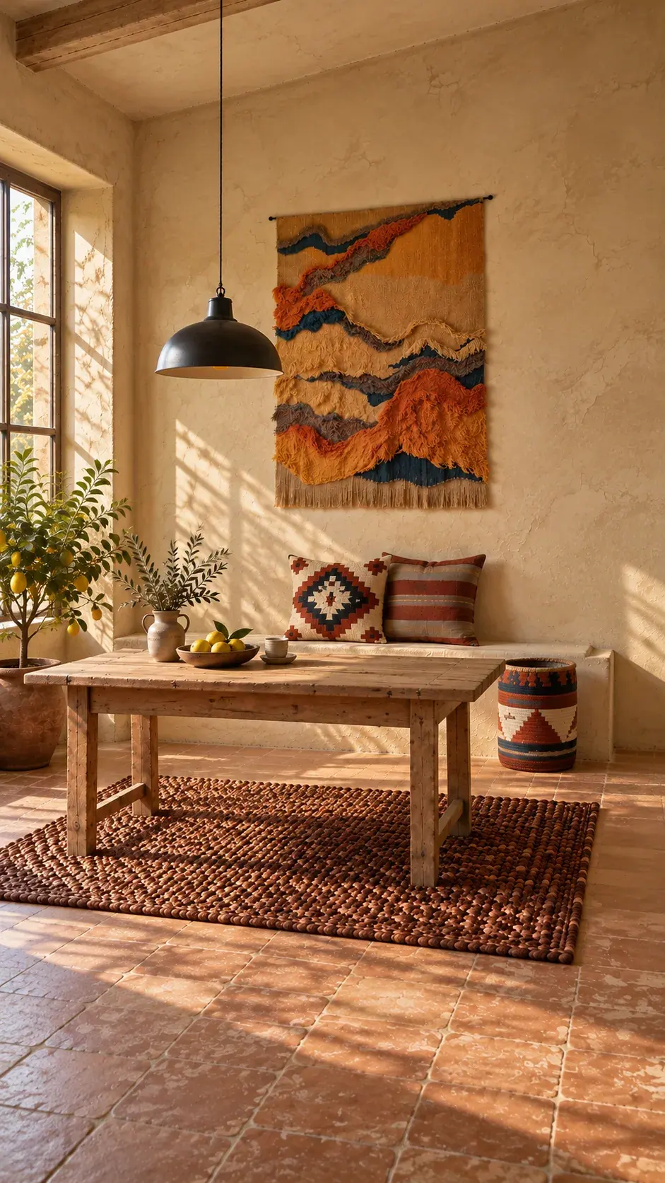 Kiln edit: Fired Colours, Long Table, a digitally styled room scene