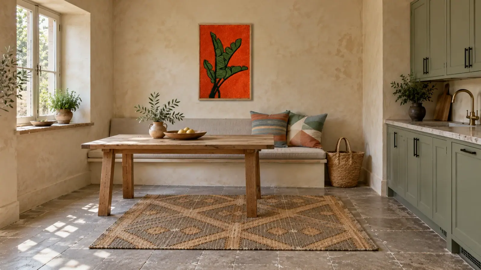 Marmalade edit: a digitally styled room with the Damask Rug, Dolomite Wall Hanging and Ines Cushion Cover