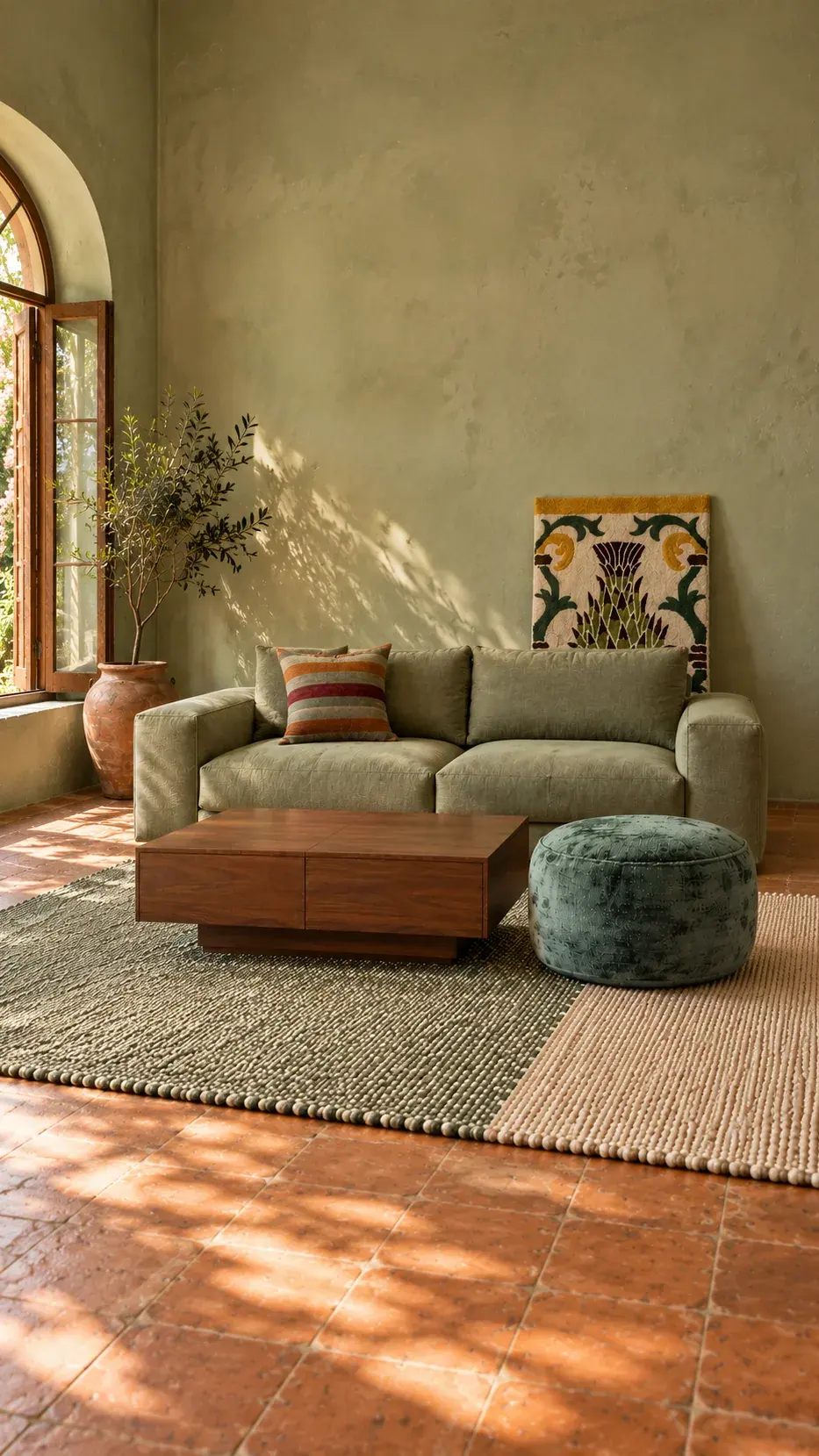 Olive Grove edit: Sage Walls, Terracotta Floor, a digitally styled room scene