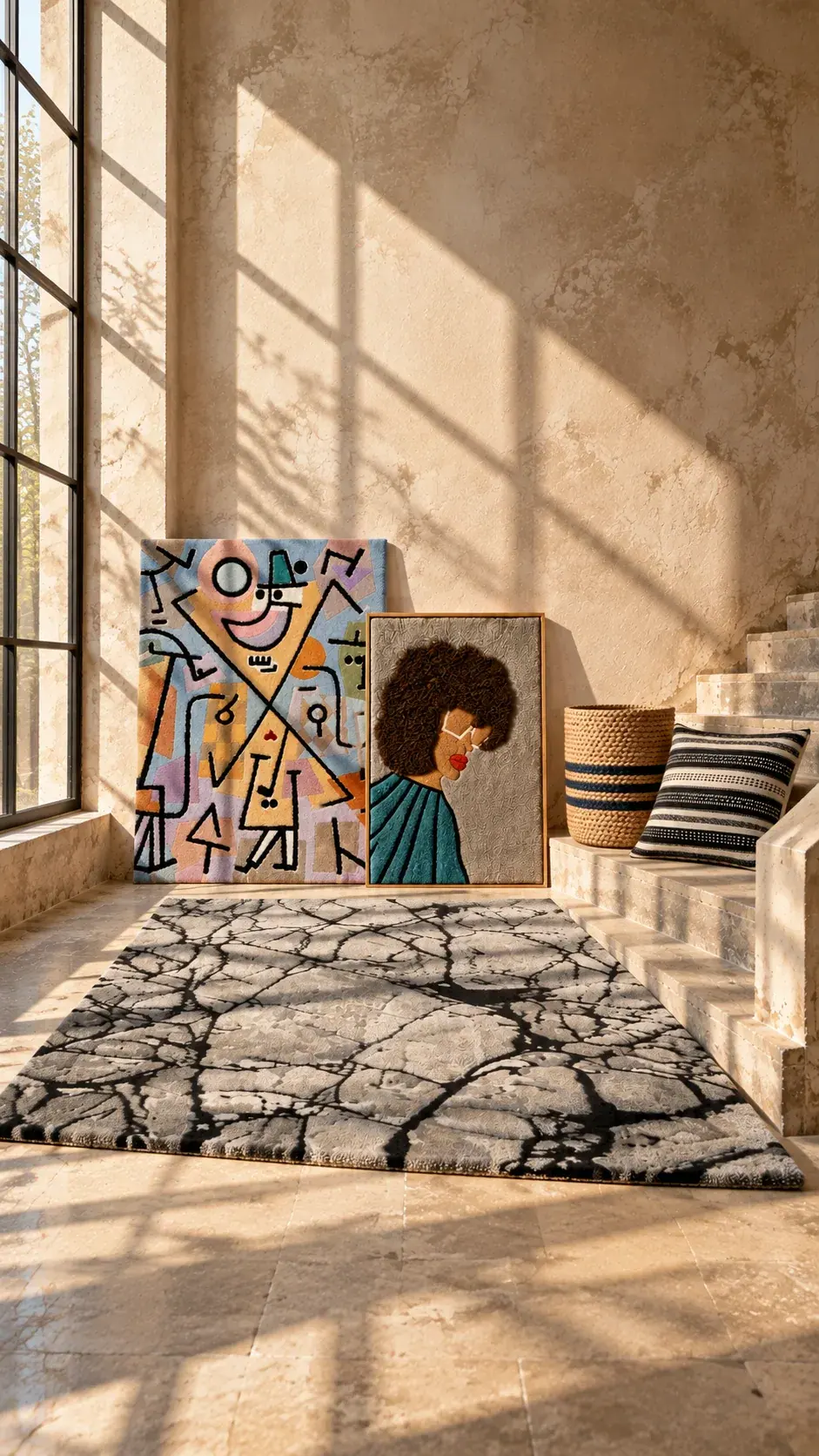 Terra Ii edit: Stairs, Stone, Shadow, a digitally styled room scene